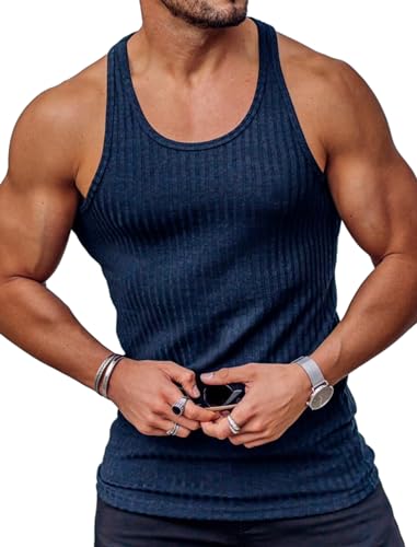 COOFANDY Unterhemd Herren Strick Tank Top Sport Ärmelloses Shirt Fitness Vest Sleeveless T-Shirt für Training Muskelshirts Navyblau S von COOFANDY