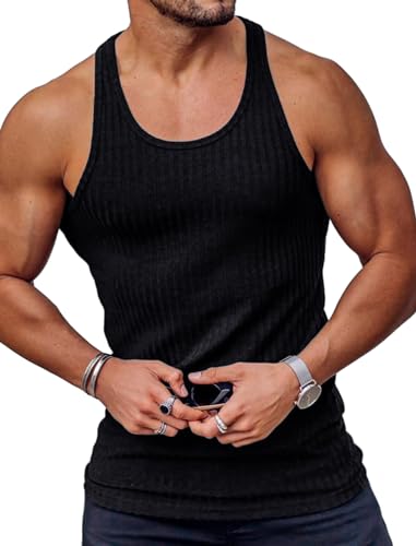 COOFANDY Unterhemd Herren Strick Tank Top Sport Ärmelloses Shirt Fitness Vest Sleeveless T-Shirt für Training Muskelshirts Schwarz 3XL von COOFANDY