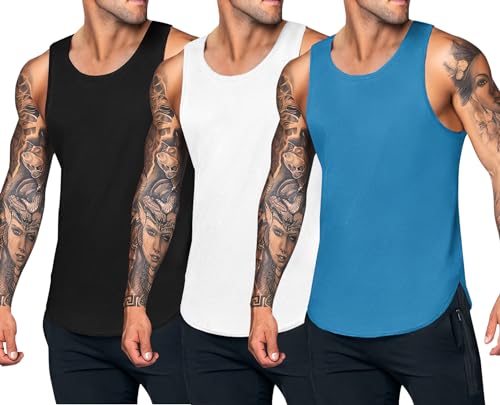 COOFANDY Unterhemden Herren Fitness Tank Top Herren Sport Muskelshirts Ärmellose Sommer Gym Shirt Quick Dry Workout Tankshirt Black/White/Blue XXL von COOFANDY
