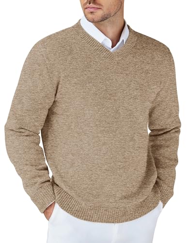 COOFANDY V Ausschnitt Herren Pullover Langarmshirts Strickpullover Winter Männer Business Büro Freizeit Sweatershirt Camel 3XL von COOFANDY