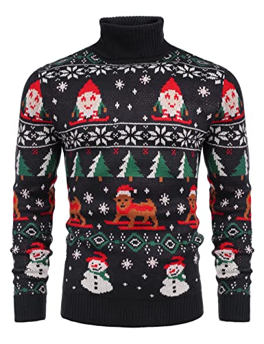 COOFANDY Weihnachtpullover Herren Hässlich Weihnachten Rollkragenpullover Strick Norweger Pullover Dunkelblau M von COOFANDY