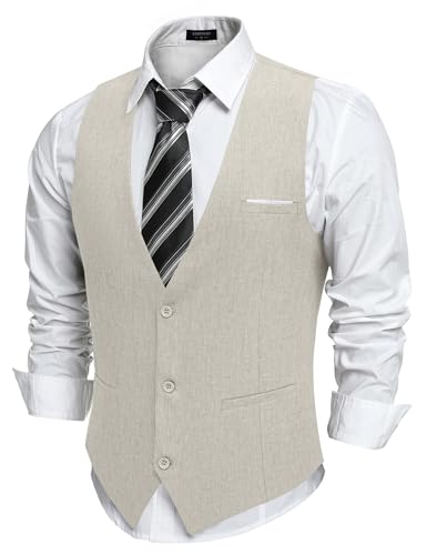 COOFANDY Weste Herren Anzug Anzugweste Businessweste Gilet Hochzeitsweste mit Taschen Suit Vest Frackweste Smoking Weste Elegant Herrenwesten Grau 3XL von COOFANDY