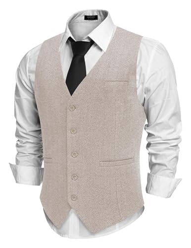 COOFANDY Weste Herren Trachtenweste Regular Fit Elegant Business Herrenweste Formale Klassische Männer Anzugweste Beige L von COOFANDY