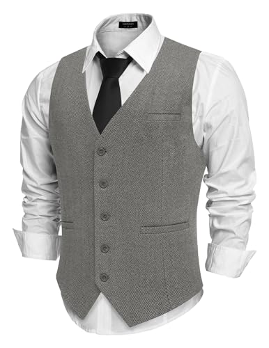 COOFANDY Weste Herren Trachtenweste Regular Fit Elegant Business Herrenweste Formale Klassische Männer Anzugweste Dunkelgrau XXL von COOFANDY