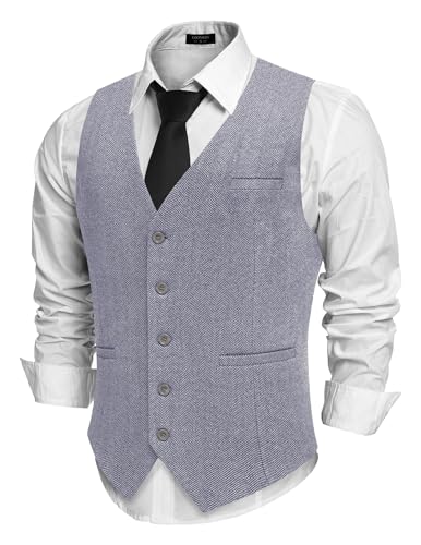 COOFANDY Weste Herren Trachtenweste Regular Fit Elegant Business Herrenweste Formale Klassische Männer Anzugweste Graublau XXL von COOFANDY
