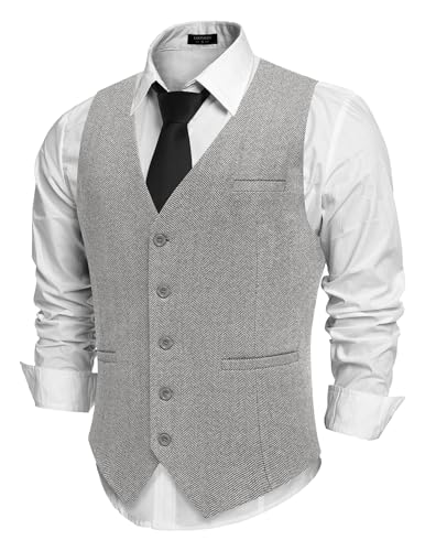 COOFANDY Weste Herren Trachtenweste Regular Fit Elegant Business Herrenweste Formale Klassische Männer Anzugweste Hellgrau XXL von COOFANDY