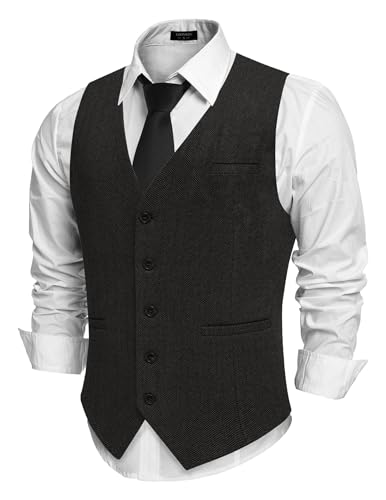 COOFANDY Weste Herren Trachtenweste Regular Fit Elegant Business Herrenweste Formale Klassische Männer Anzugweste Schwarz XXL von COOFANDY