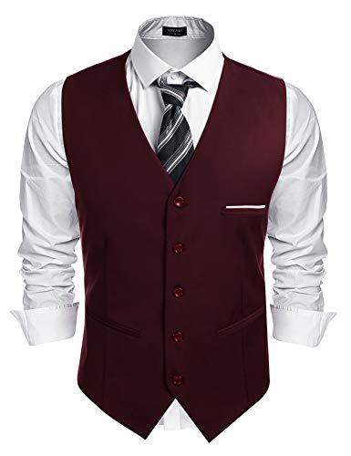 COOFANDY Weste Herren Anzugwesten V-Ausschnitt Elegant Casual Hochzeit Smoking Anzug Weste Slim fit Herrenwesten Weinrot XXXL von COOFANDY