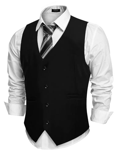 COOFANDY Weste Herren V-Ausschnitt Elegant Klassische Anzugweste Baumwolle Regular Fit Weste Anzug Weste für Hochzeit Groomsmen XXL von COOFANDY