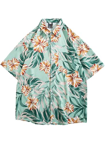 COOFANDY Z Freizeithemd Sommerhemd Floral Shirt Knopfleiste Hawaii Hemd Vordertasche Urlaub Sommer Aloha Bedruckter Unisex Kurzarm Shirts PA55 XL von COOFANDY