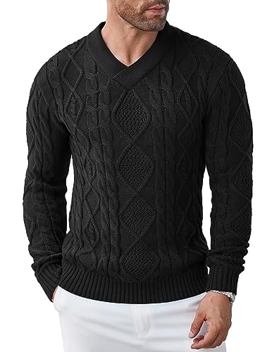 COOFANDY Herren Pullover Basic Warmer Pullover V-Ausschnitt Klassisch Slim Fit Smart Herren Strickpullover Schwarz M von COOFANDY