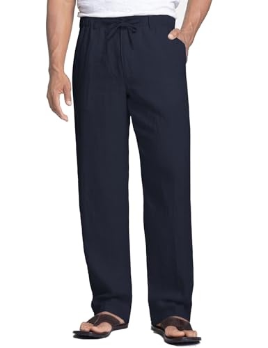 Coofandy Herren Casual Leinenhose Elastische Taille Kordelzug Baumwolle Hose, Marineblau, Klein von COOFANDY