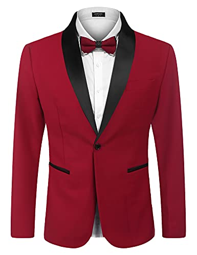 Coofandy Herren Smokingjacke Hochzeit Blazer Ein-Knopf Kleid Anzug für Abendessen, Abschlussball, Party, Rot/Ausflug, einfarbig (Getaway Solids), M von COOFANDY