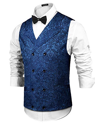 Coofandy Herren Victorian Vest Steampunk zweireihiger Anzug Vest Slim Fit Brocade Paisley Blumen Weste Medium Marine blau von COOFANDY