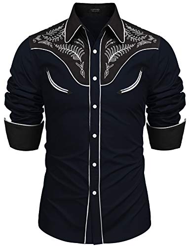 Coofandy Herren Western-Cowboy-kostüm Retro Shirt mexikanische Mariachi-Kleid Hemd x-Large 1-Marine-blau von COOFANDY