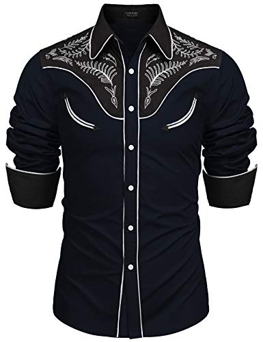 Coofandy Herren Western-Cowboy-kostüm Retro Shirt mexikanische Mariachi-Kleid Hemd xx-Large 1-Marine-blau von COOFANDY