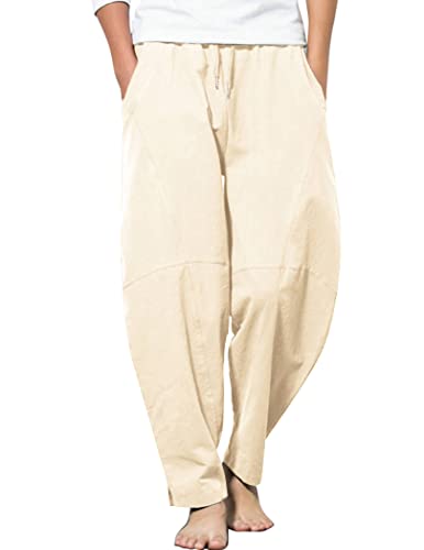 Coofandy Herrenhose aus Leinen, lockere Passform, leicht, elastische Taille, Yoga-/Strandhose - - Klein von COOFANDY
