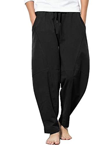 Coofandy Herrenhose aus Leinen, lockere Passform, leicht, elastische Taille, Yoga-/Strandhose - Schwarz - Klein von COOFANDY