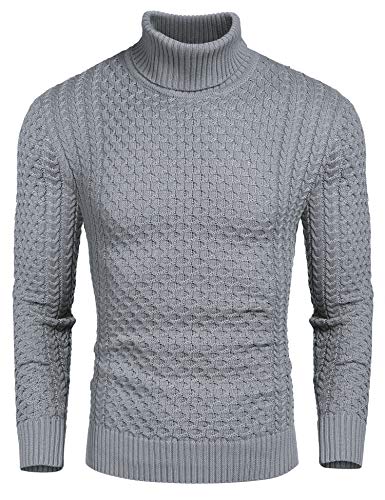 Coofandy Rollkragen Herren Strickpullover Pullover Slim Fit Winter Basic Sweater Mischen, Grau, S von COOFANDY