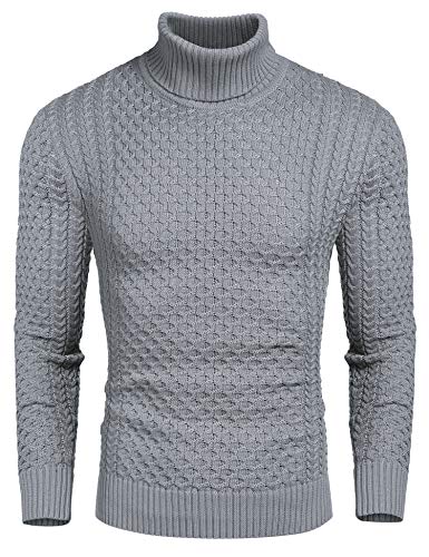 Coofandy Rollkragen Herren Strickpullover Pullover Slim Fit Winter Basic Sweater Mischen, Grau, XL von COOFANDY