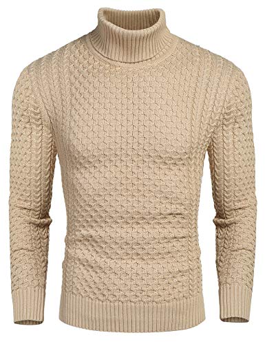 Coofandy Rollkragen Herren Strickpullover Pullover Slim Fit Winter Basic Sweater Mischen, Khaki, L von COOFANDY