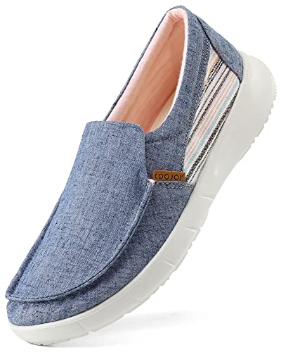 COOJOY Damen Casual Leichte Stretch Boot Canvas Slip on Schuhe Atmungsaktiv, blau, 43 EU von COOJOY