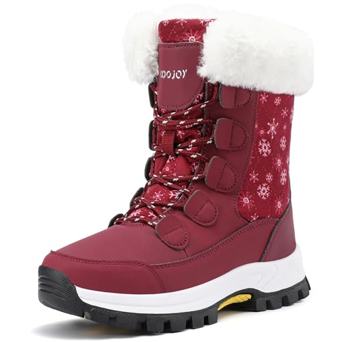 COOJOY Winter Snow Boots for Women Waterproof Comfortable Hiking Walking Furry Mid Calf Boot Fur Lined Warm Shoes botas de nieve para mujer Wine Red,US7 EU39 von COOJOY