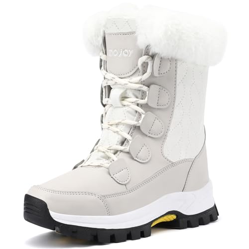 COOJOY Womens Winter Snow Boots Waterproof Shoes Tennis Walking Comfortable Hiking Booties Furry Mid Calf Warm Lightweight Beige,US10.5 EU43 von COOJOY