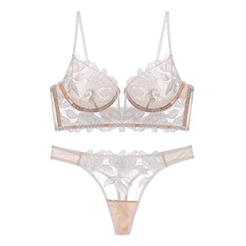 COOKOE Französische Stickerei Sexy Dessous Frau Dünne Tiefe V Push Up Transparent Spitze BH Set Durchsichtig Unterwäsche Sets von COOKOE