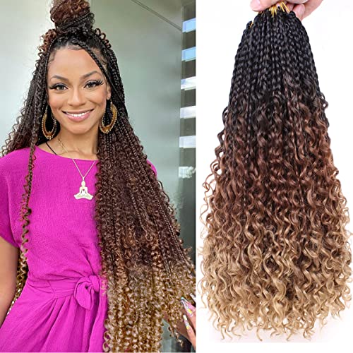 COOKOO 8 Pack Boho Box Braids Crochet Hair 45,7 cm Fluffy Crochet Hair Prelooped Synthetic Bohemian Goddess Box Braids Curly Ends Ombre Knotless Braiding Hair for Black Women 53# von COOKOO