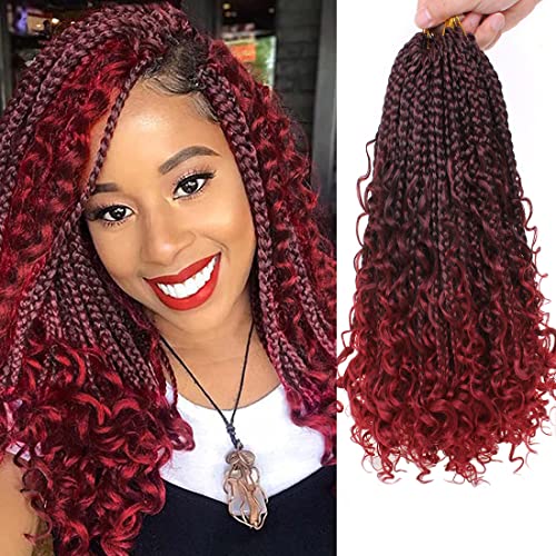 COOKOO 8 Pack Boho Box Crochet Hair for Black Woman 35,6 cm (14 Zoll) Bohemian Afro Crochet Hair Twist Synthetic Goddess Box Braids Curly Ends Vorlooped Ombre Burgundy Braiding Hair TBUG# von COOKOO