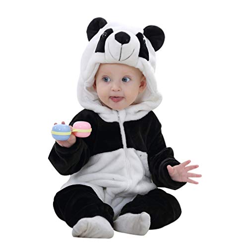 COOKY.D Baby Flanell Overall mit Kapuze Herbst Winter Schlafanzug Langarm Strampler für Jungen & Mädchen Panda,12-18 Monate von COOKY.D