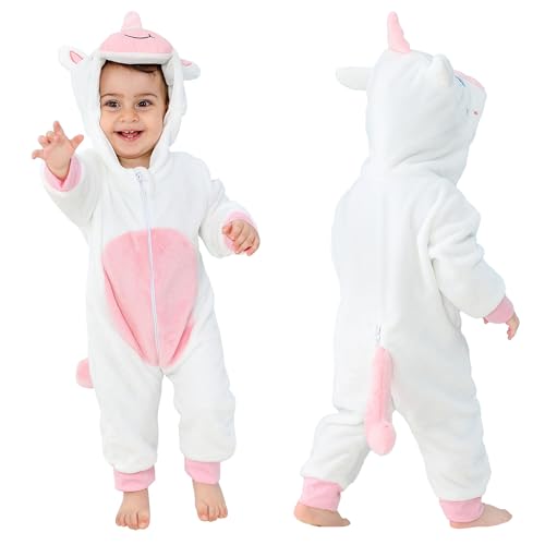 COOKY.D Baby Mädchen Jungen Strampler Hooded Animal Jumpsuit Weicher Flanell Winter Cosplay Kostüm,6-12 Monate,Weiß von COOKY.D