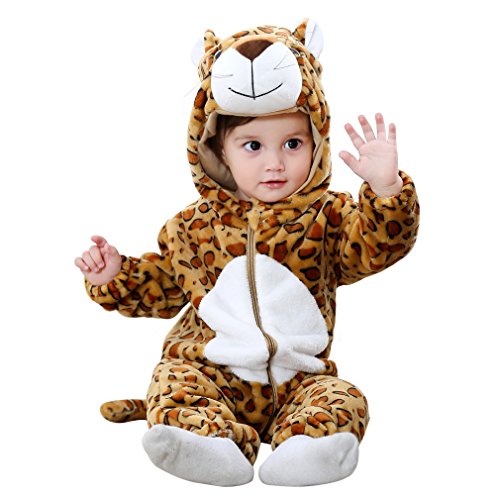 COOKY.D Baby-Strampler mit Kapuze, Flanell, 2–36 Monate, leopard, 30-36 Months von COOKY.D