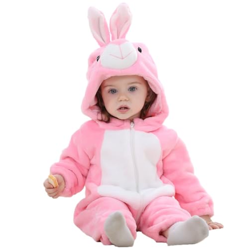 COOKY.D Baby-Strampler mit Kapuze für den Winter, Flanell, 2–36 Monate, hase, 92 von COOKY.D