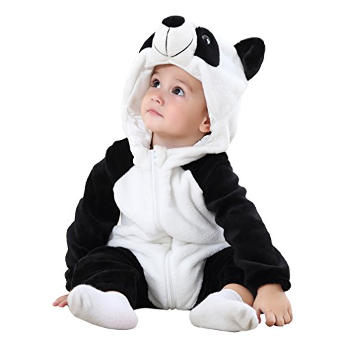 COOKY.D Baby-Strampler mit Kapuze für den Winter, Flanell, 2–36 Monate, panda, 92 von COOKY.D