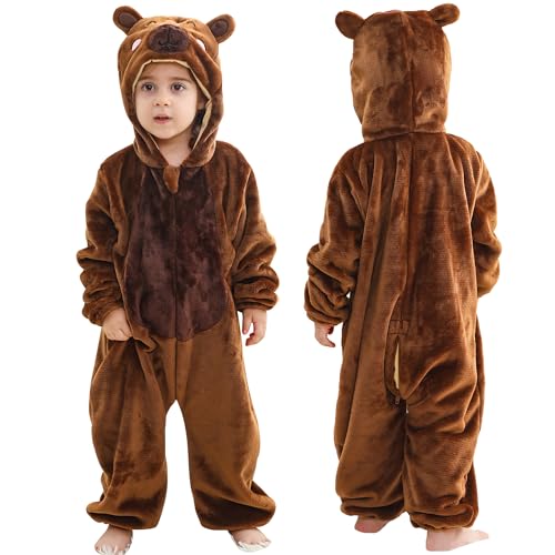 COOKY.D Flanell Tier Baby Overall mit Kapuze Jumpsuit Unisex Kleinkinder Cartoon Lockere Passform Spielanzüge Baby Outfit Capybara, 6-12 Monate von COOKY.D