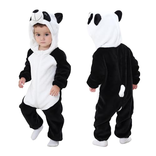 COOKY.D Infant Kapuzenbody Tier Overall Animal Jumpsuit Weicher Flanell Winter Cosplay Kostüm für Baby Mädchen Jungen,2-6 Monate, Panda von COOKY.D