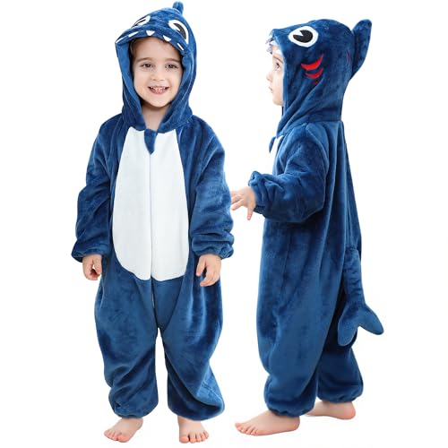 COOKY.D Kinder Cartoon Halloween Kapuzenkostüm Jungen Mädchen Faschingskostüm Baby Trick-or-Treat Fun Romper Karnevals Party Outfit, Hai 2-3 Jahre von COOKY.D