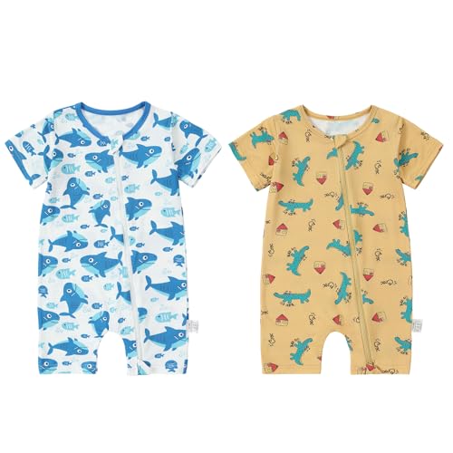 COOKY.D Unisex Baby Kurzarm Bambusfaser Sommer Strampler Weich Süße Tiere Jungen Mädchen Frühling Jumpsuit Playsuit 0-3 Monate, 2er Pack, Hai & Krokodil COOKY.D Unisex Baby Kurzarm Bambusfaser Sommer Strampler Weich Süße Tiere Jungen Mädchen Frühling Jumpsuit Playsuit 0-3 Monate, 2er Pack, Hai & Krokodil von COOKY.D