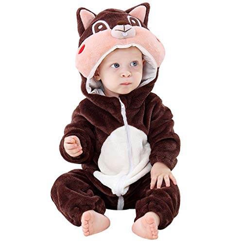 COOKY.D Baby-Strampler mit Kapuze, Unisex, 3-24 Monate, Eichhörnchen braun, 86 von COOKY.D