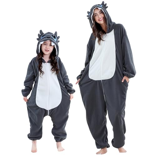COOKY.D Unisex Tier Eltern Kind Kapuzen Halloween Pyjama Ganzkörper Overall Cosplay Gaming Kostüm Erwachsene Schlafanzug Familien Outfits, Schwarz M von COOKY.D