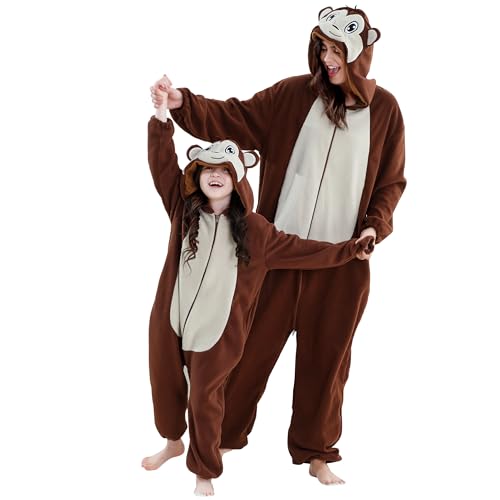 COOKY.D Unisex Tier Kinder Kapuzen Cosplay Pyjama Ganzkörper Overall Gaming Kostüm Mädchen Jungen Schlafanzug Familien Outfits, AFFE 7-8 Jahre von COOKY.D