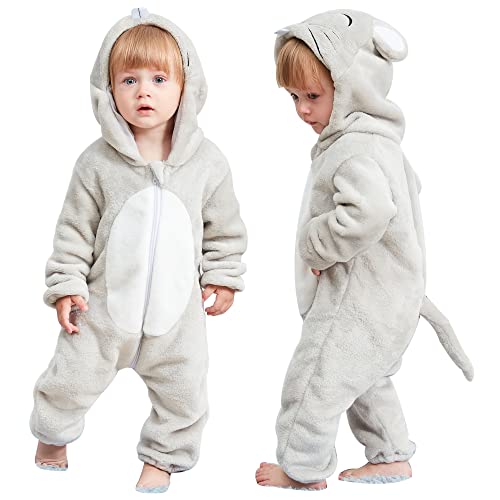 COOKY.D Unisex Winter Strampler mit Kapuze Jumpsuit 2-36 Monate, maus, 86 von COOKY.D