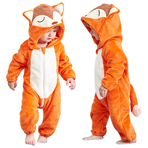 COOKY.D Unisex Winter Strampler mit Kapuze Jumpsuit 2-36 Monate, fuchs, 24-30 Monate von COOKY.D