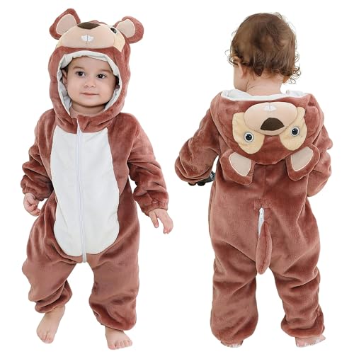 COOKY.D Unisex Winter Strampler mit Kapuze Jumpsuit 2-36 Monate, Eichhörnchen, 6-12 Monate von COOKY.D