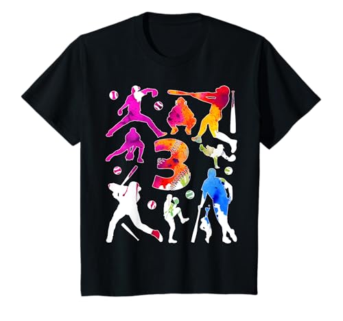 Kinder NUMMER 3 JAHRE BASEBALL 3. GEBURTSTAG T-Shirt von COOL BASEBALL DESIGNS AND OUTFITS