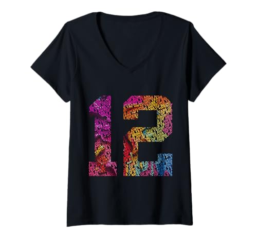 Damen Nummer 12 Years of Being Awesome 12. Geburtstag T-Shirt mit V-Ausschnitt von COOL BIRTHDAY DESIGNS AND OUTFITS