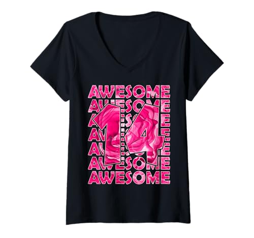 Damen Nummer 14 Jahre ALT Awesome 14. Geburtstag T-Shirt mit V-Ausschnitt von COOL BIRTHDAY DESIGNS AND OUTFITS