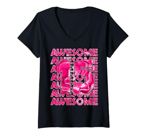 Damen Nummer 15 Jahre ALT Awesome 15. Geburtstag T-Shirt mit V-Ausschnitt von COOL BIRTHDAY DESIGNS AND OUTFITS